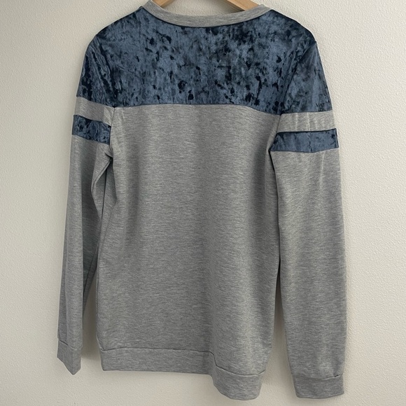 SUTTER GRAY SWEATSHIRT WITH BLUE VELVET ACCENT AT SHOULDER AND SLEEVE CREW NECK - Picture 2 of 9